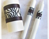 Wedding Ceremony Candles - Zebra Wedding Unity Candle Set - Custom Colors - Animal Print Weddings