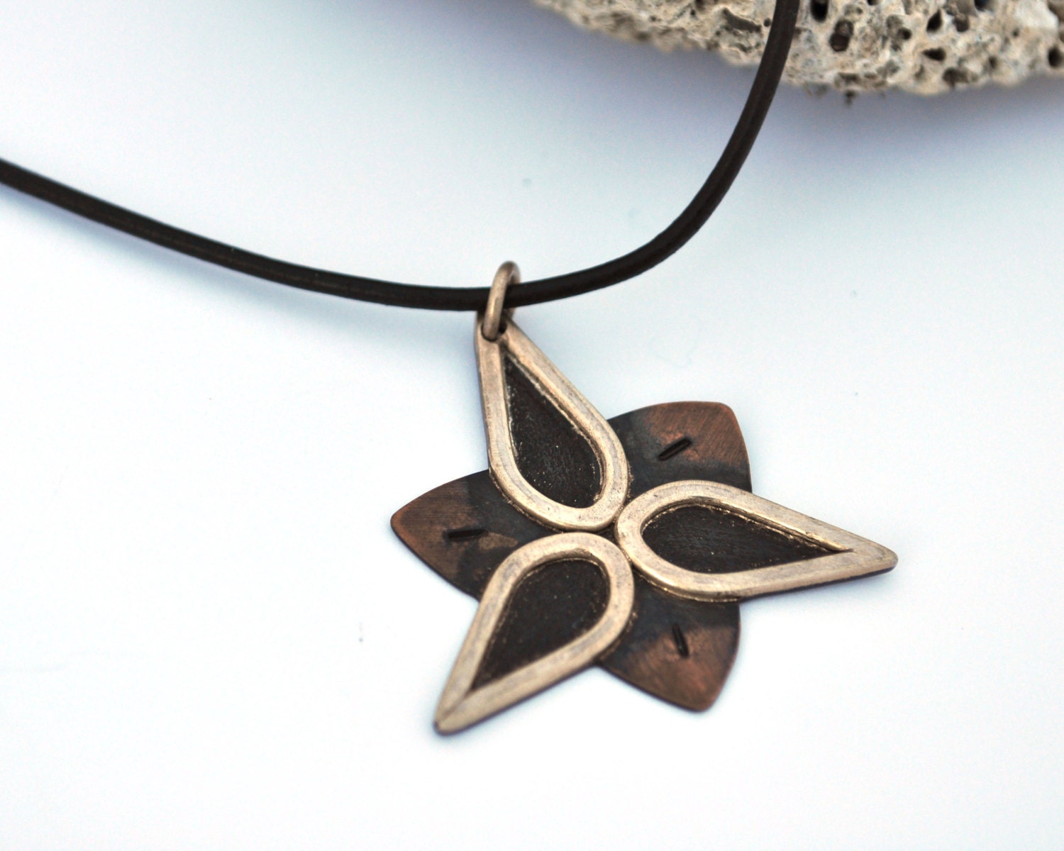 Copper and Sterling Silver Necklace - Trillium Necklace - Botanical Necklace