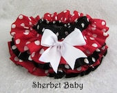 Four Ruffle Big Dot All Around Ruffle Sassy Pants Diaper Cover Panty Skirt Fabric Red Black White Minnie