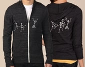 Skeleton Hoodie, Women's hoodie, Dancing Skeletons Black Eco-Heather Jersey Zip Hoodie
