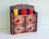 Vintage Sewing Caddy with 4 Drawers, a Tomato Pin Cushion and 2 Spools of Nylon Thread