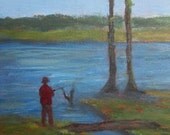 Acrylic Painting Of Man Fishing