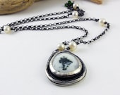 xX On SALE Xx Sterling silver Necklace with solar quartz stone cabochon and  hallmark - Fresh Beginnings -