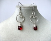 Silver dangle earrings - January birthstone - garnet