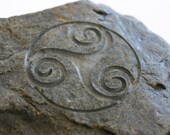 Triskele Engraved Grey Stone Female Power Triple Spiral Celtic Symbol