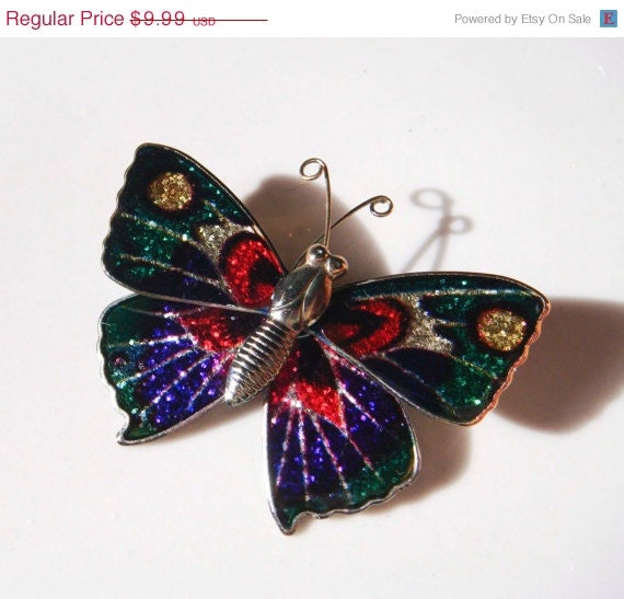 Summer Sale Vintage Metal Butterfly Pin brooch Green pink silver purple