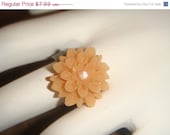 Summer Sale Antiqued Brass Adjustable Orange Flower Ring with swarovski Crystal