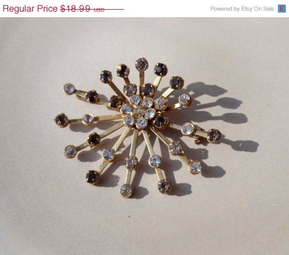 Summer Sale Vintage Rhinestone gold brooch sunburst