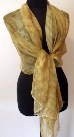 Silk scarf hand printed with leaves collected from trees in Israel
