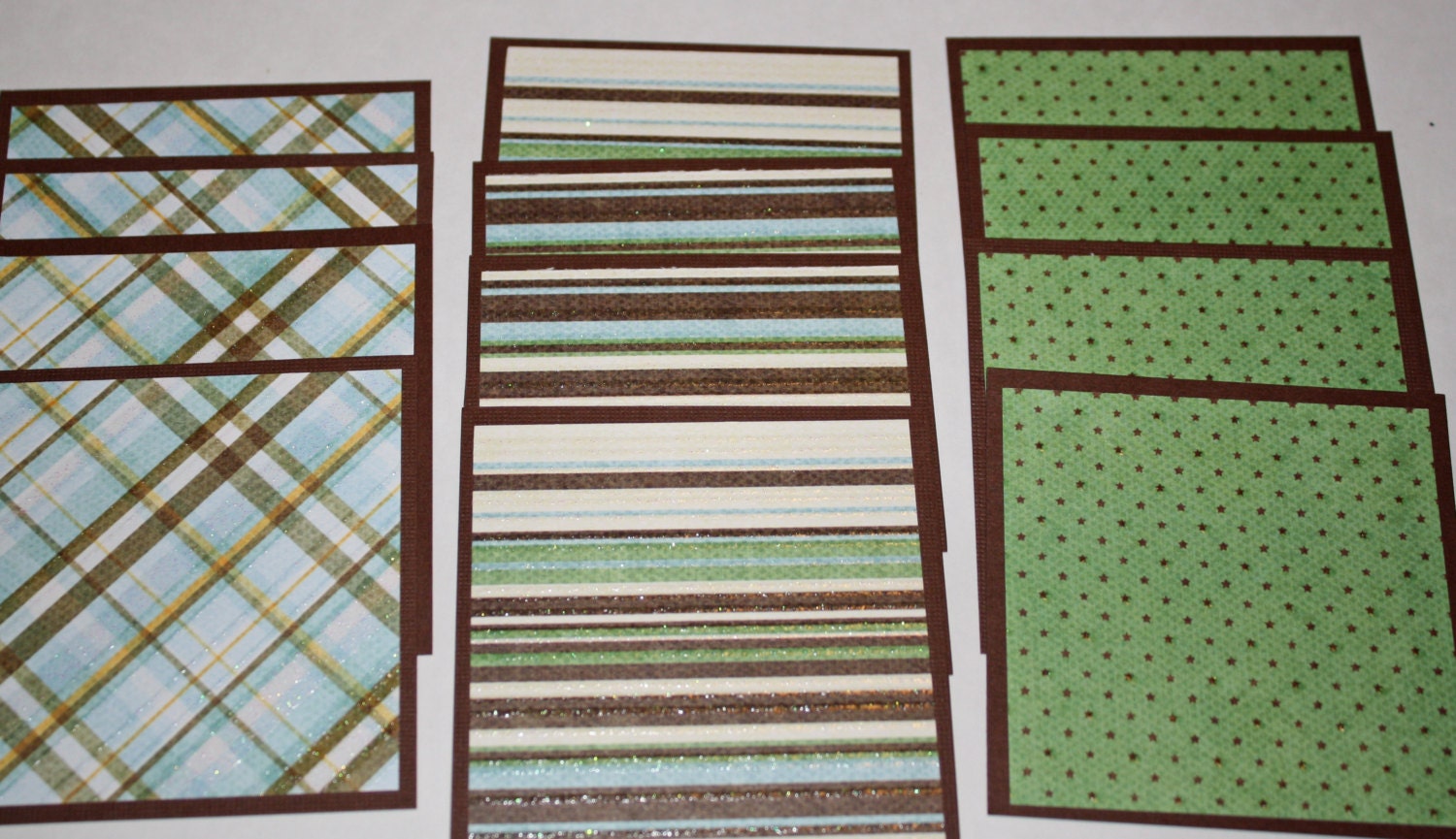 Blue, Green and Brown Scrapbooking Premade Mat Set, 12 Pieces, Double Matted, Boy