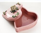Cottage Chic Pink Jewelry Box Trinket Box Heart Shaped with Porcelain Roses