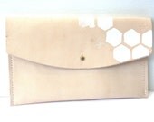 Hand Painted Hexagon Natural Leather Envelope Clutch with Brass Stud Closure