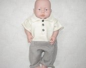Hand Knit Cashmere/Cotton Baby Boy Bodysuit/Johns/Coverall - Newborn Preemie