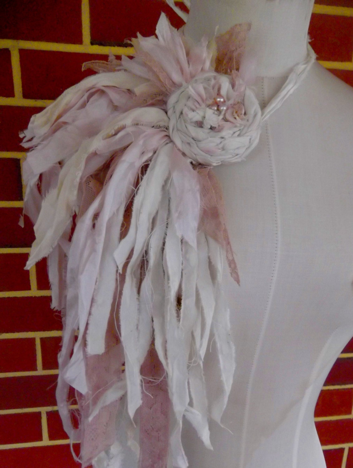 recycled sari silk vintage lace single  rose choker necklace  hand crocheted by plumfish