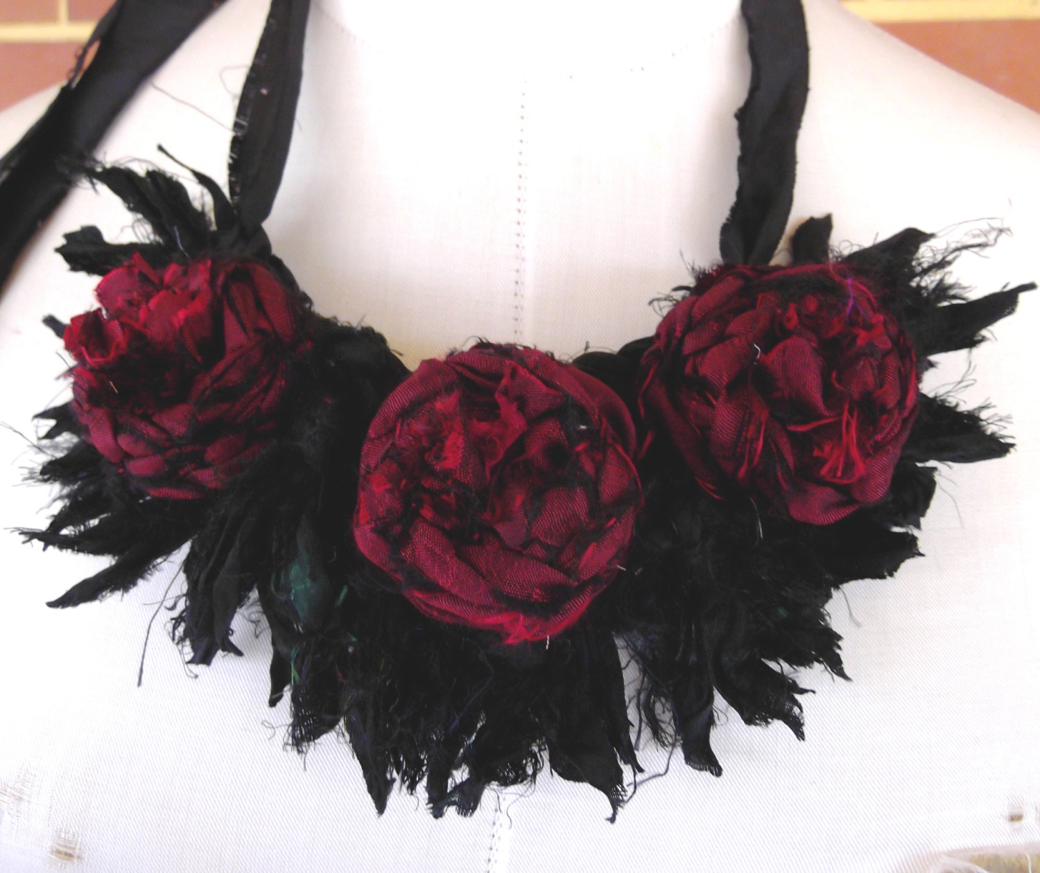 RESERVED FOR PENNY gothic rose little silk  necklace hand crocheted by plumfish