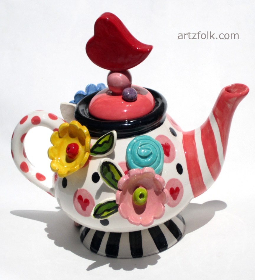 The mad hatter tea party Whimsical Handmade Pottery Teapot by ARTZFOLK