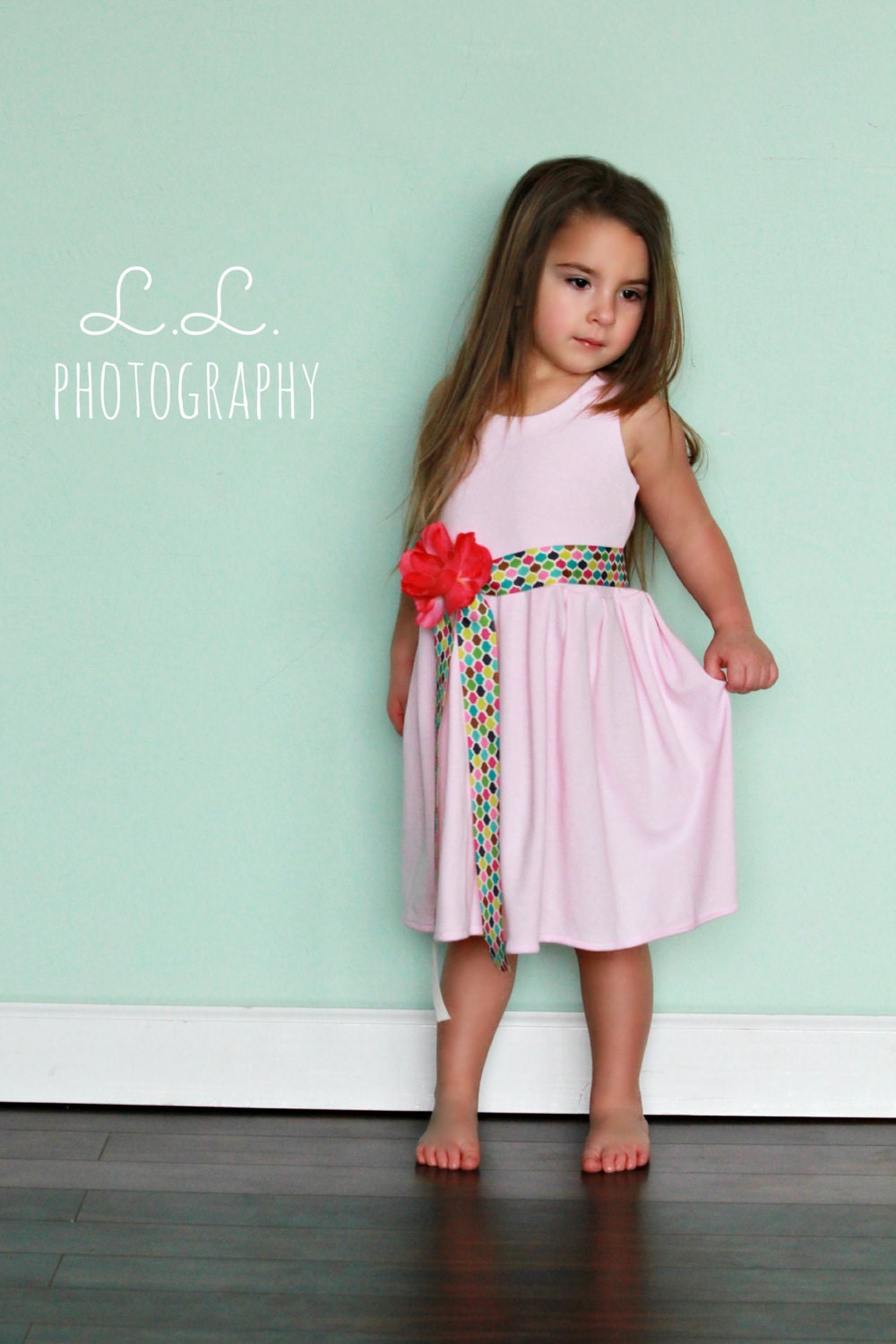 Simple Knit Dress-  soft pink knit tankdress with flower sash belt - choose belt and flower- 6mo, 12mo, 18mo, 24mo, 2t, 3/4T, 5/6. 7/8, 9/10