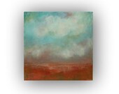 A Place For Me-  Original Oil Painting on Canvas 12x12 small abstract landscape sky clouds orange light blue white palette knife painting