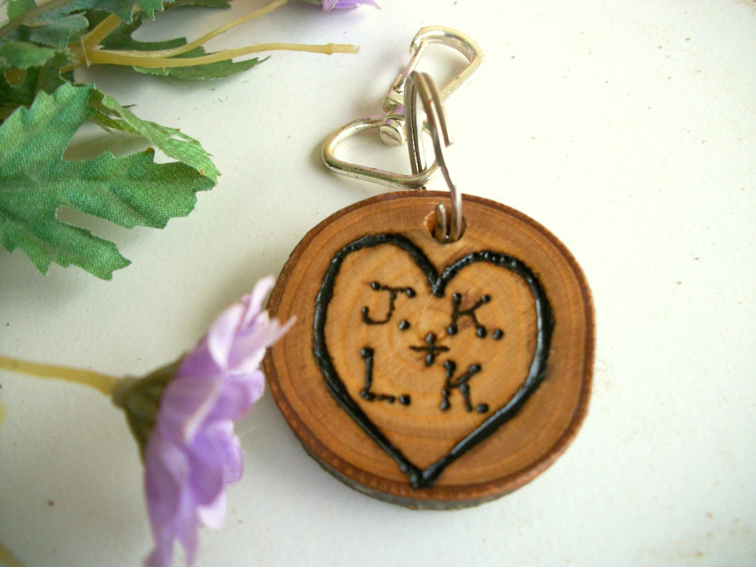 Personalized Wood Keychain/Keyring made from Red Cherry Tree Branches for Wedding Gifts, 5th Anniversary,  Engagements