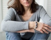 Minimalist Metal Bracelet - 50 Shades of Gray - Handmade felt and natural labradorite - ready to ship - elegant casual style