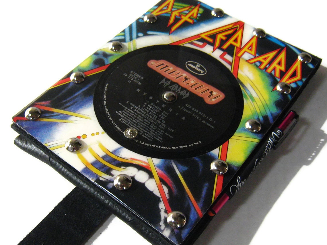 iPad mini Case or Kindle Fire HD, Nexus 7 or Nook HD Tablet case leather upcycled from salvaged Def Leppard record