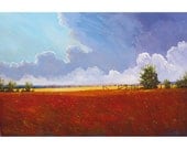 Original painting Acrylic Abstract landscape Painting Sunset Sky tree Modern Impressionist red burgandy cloudscape HIGHLY TEXTURED  24x36