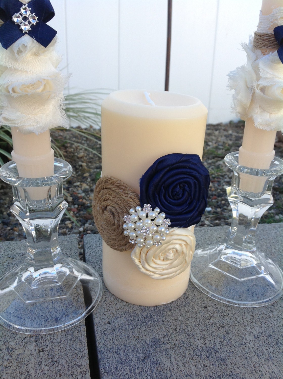 Wedding unity candle- ceremony candle - wedding candle - unity celebration candle - ivory - something blue