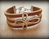 Silver Cross and Leather Bracelet Infinity Dark Brown or Tan