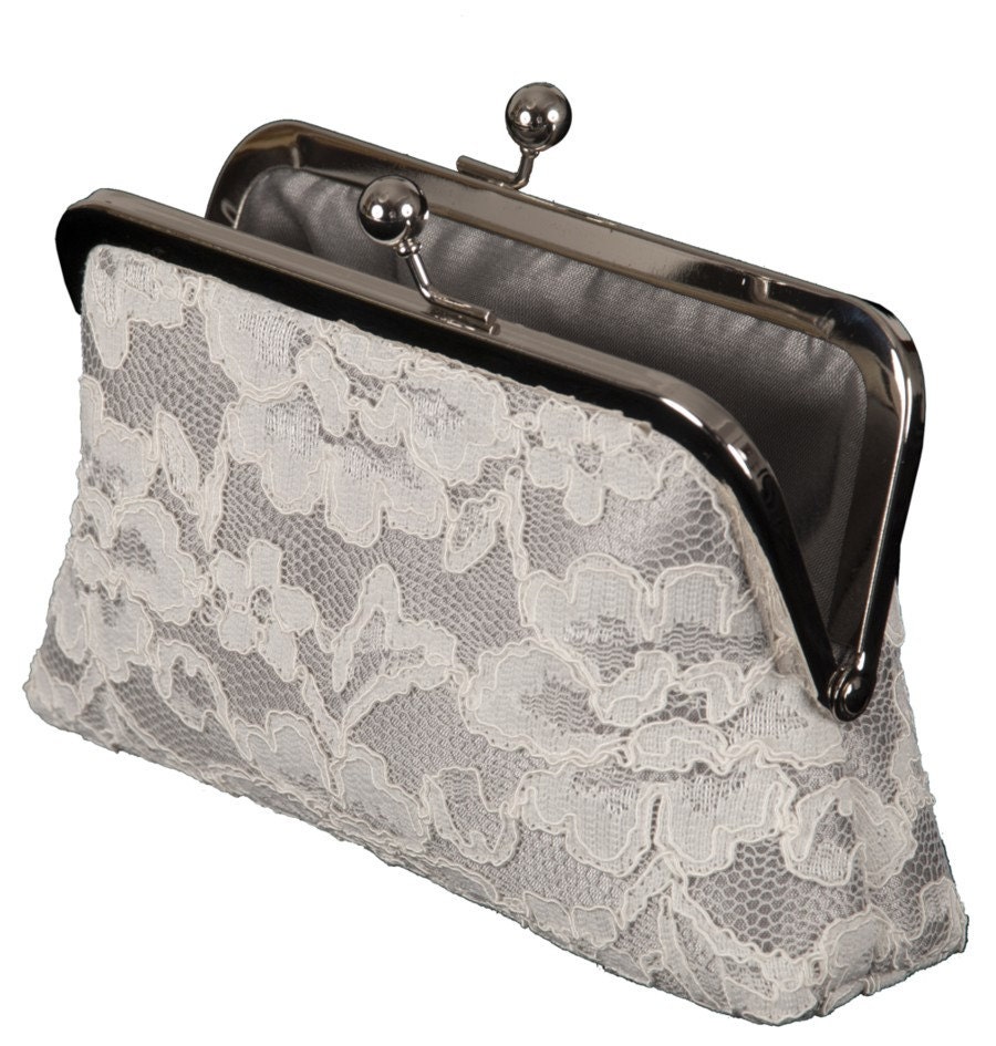 Silver and Lace - Silk Lined Clutch Bag (Medium Size)