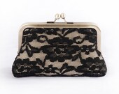 Black, Gold  and Lace - Silk Lined Clutch Bag (Medium Size)