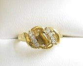 ON SALE Vintage Tigers Eye and Clear Rhinestones Ring Size 5