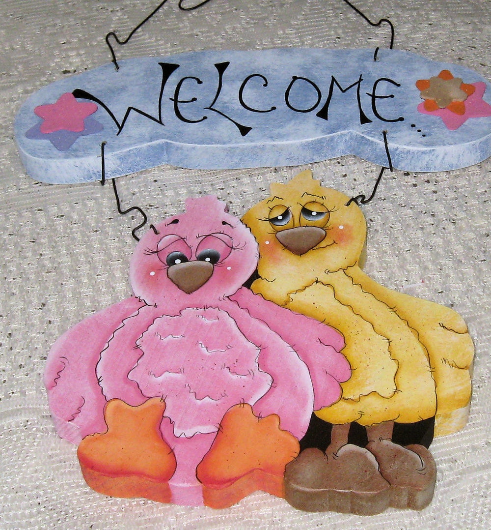 Welcome Birds,Wood Wall Hanging,Handmade Wall Decor,Painted Wood, Birds Welcome