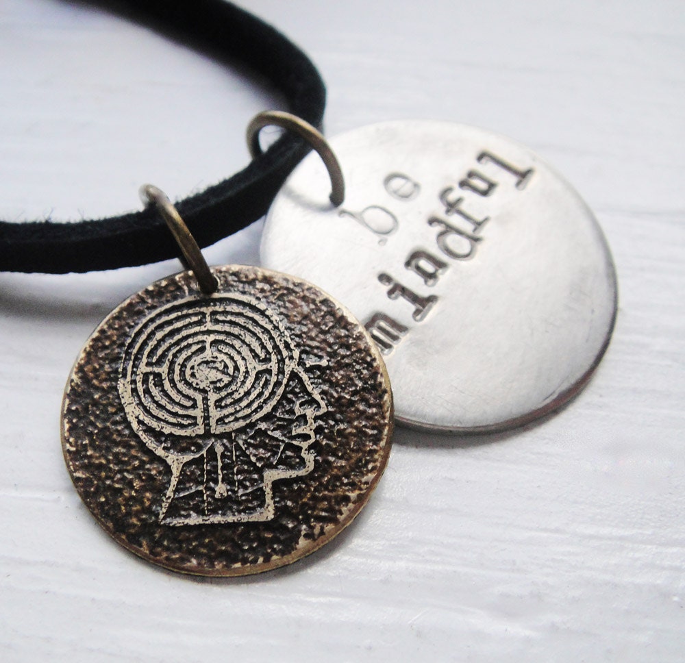 Head Maze Inspirational Charm Etched Coin Necklace -- Acid Bath Series