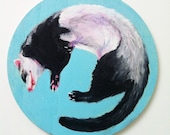 Sleepy  weasel / circle painting / acrylic painting on circle  shaped wood / animal illustration