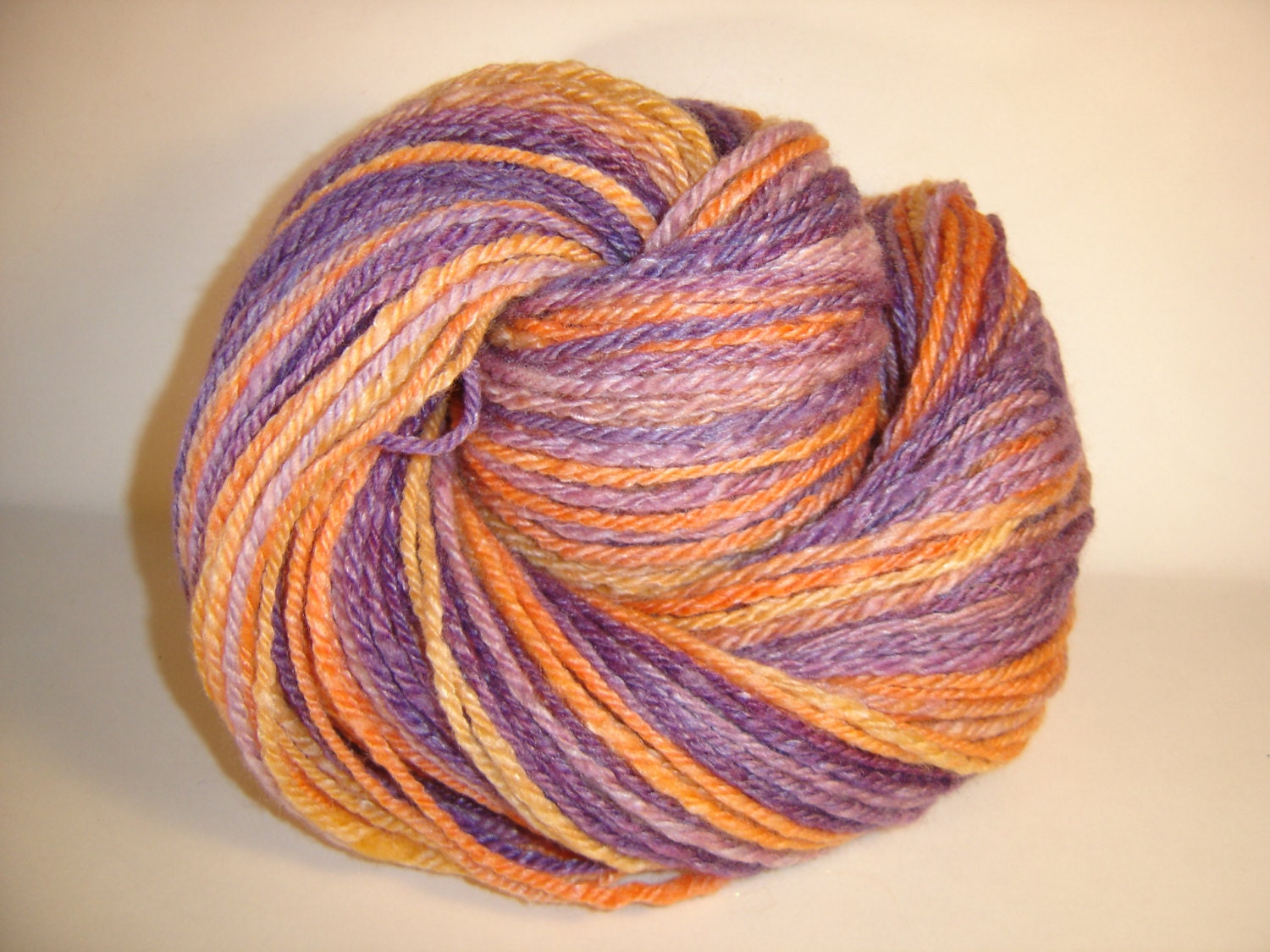 Yarn, Hand Spun Hand dyed  Lavender and Peaches 4 oz  160 yards Navaho plyed (3 ply)  Merino, silk , bamboo, lavender and peach
