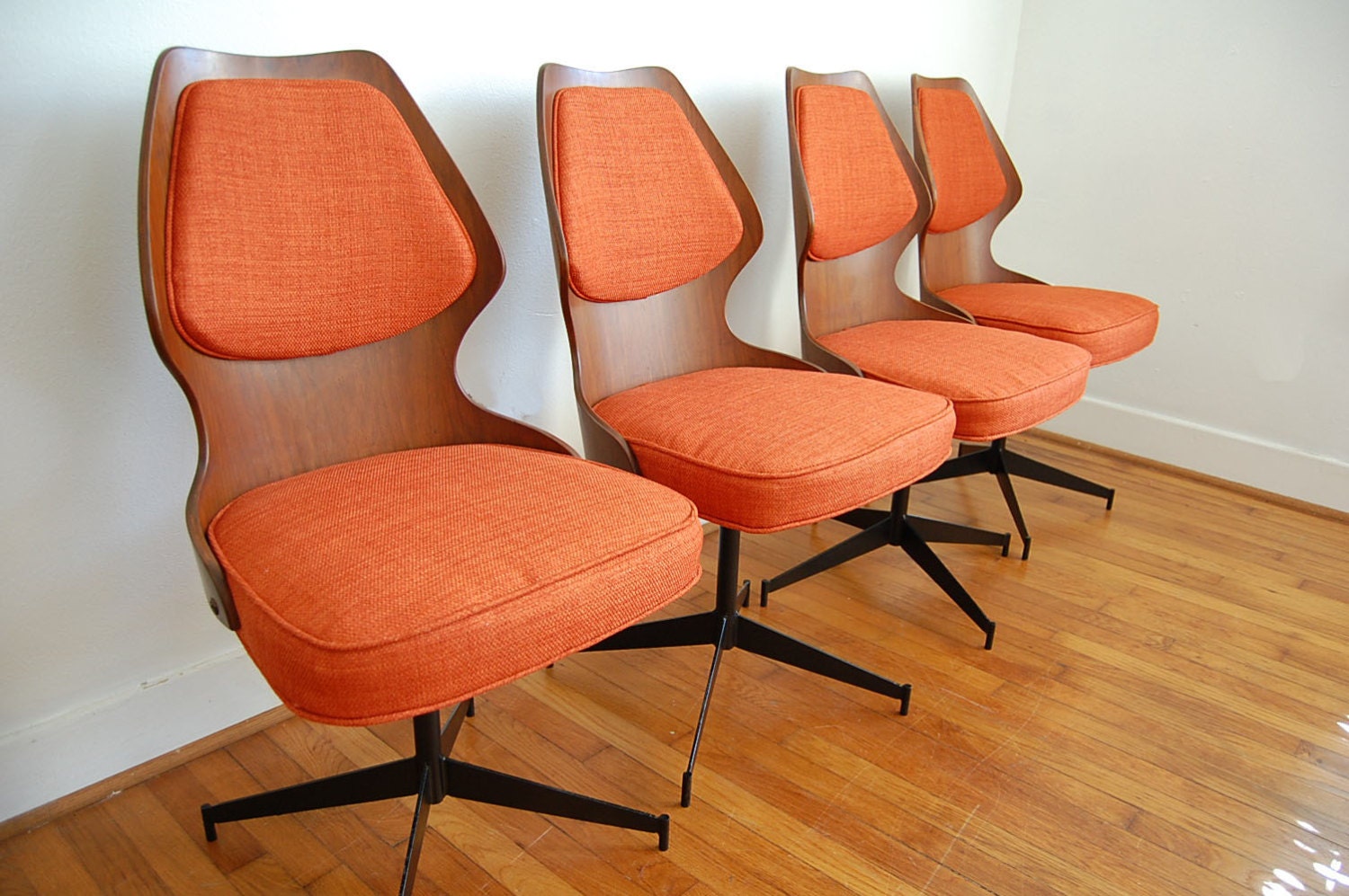 Set of Four Mid-Century Bentwood Swivel Chairs