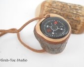 Compass in Wood for Walking Stick or Pocket Scouts Hiking Camping Survival