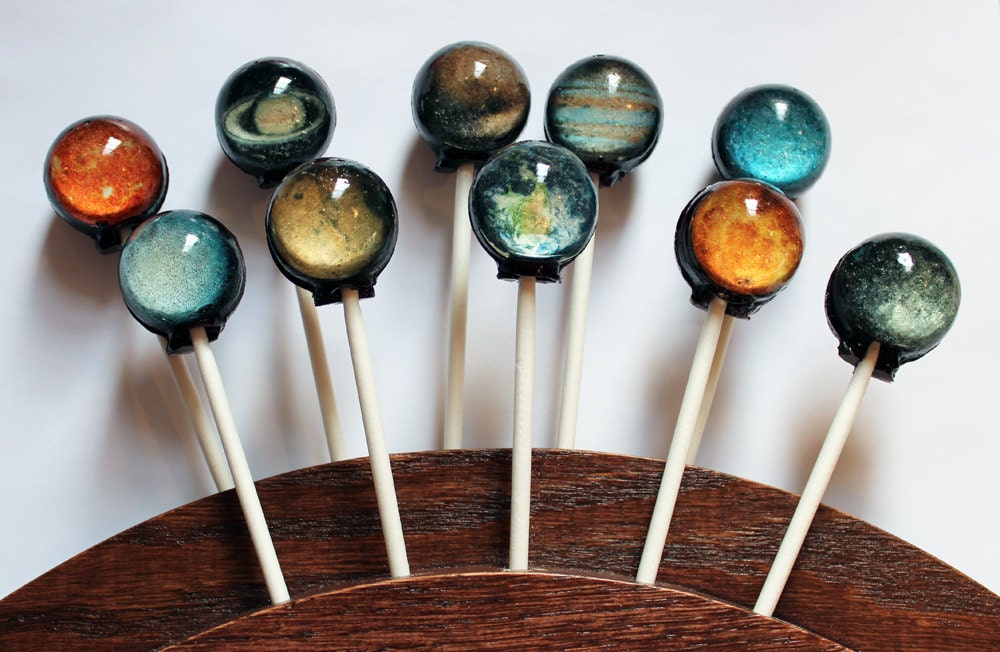 Original as seen on Cnet Planets solar system space ball style hard candy lollipop - 10 pc. - MADE TO ORDER