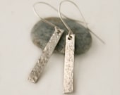 Hammered sterling silver earrings, bar or stick style, rectangle, minimalist styled