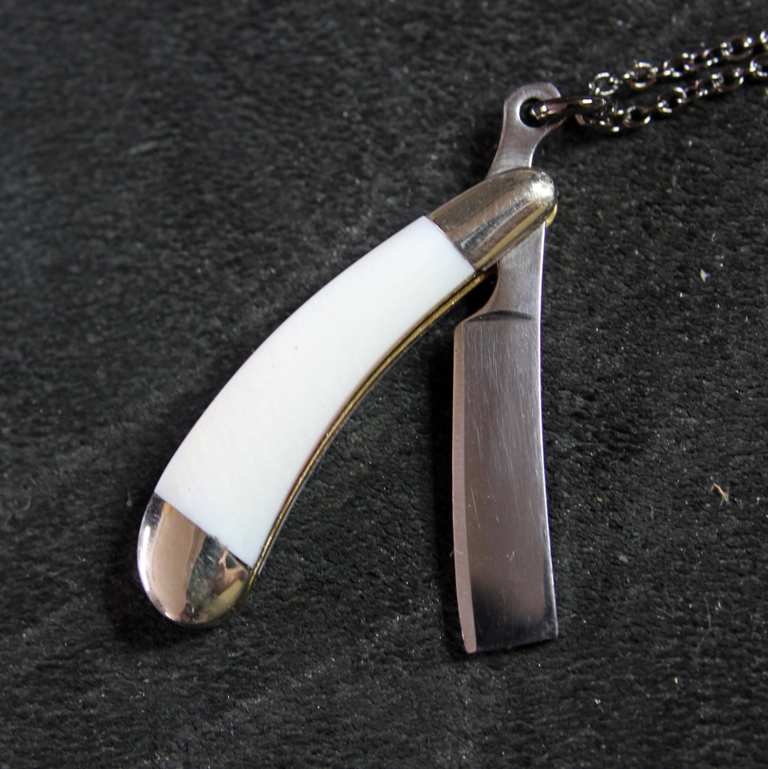 Tiny Straight Razor Necklace with Real Pearl Handles