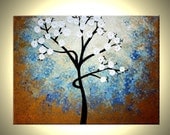 Original Abstract Tree Painting, TEXTURED Cherry Blossom Flowers, Abstract 2ft Metallic WHITE Impasto FLORAL, 18x24 by Artist Dan Lafferty