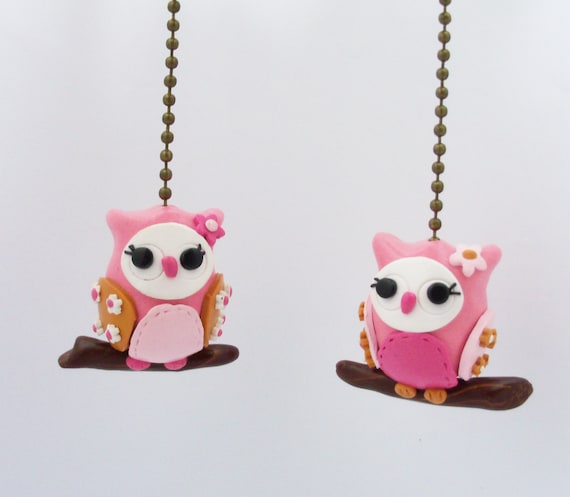 ONE owl fan pull - Your choice of color combination - Pinks, gold, white - Thimbletowne