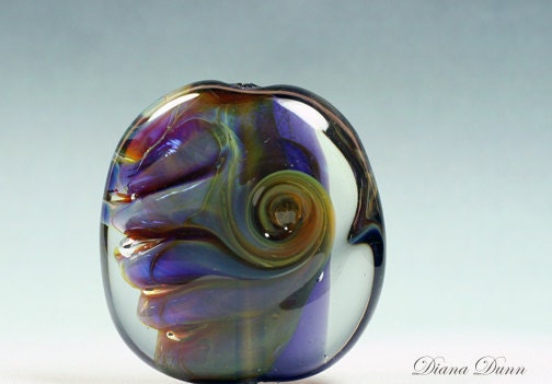 Lampwork Glass Focal Bead Purples, Blues and Amber SRA LEteam