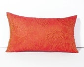 Luxury Red Lumbar Pillows, Contemporary Throw Pillow, NEW Iridescent Tangerine Red Gold Sheen, Oblong Cushion Cover, Boho Chic 12x18