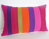 Color Band Pillow, Bright Colorful Accent Cushion, Eclectic, Bohemian, Color Block, Striped Throw Pillow Covers, Unique, Lumbar 12x18