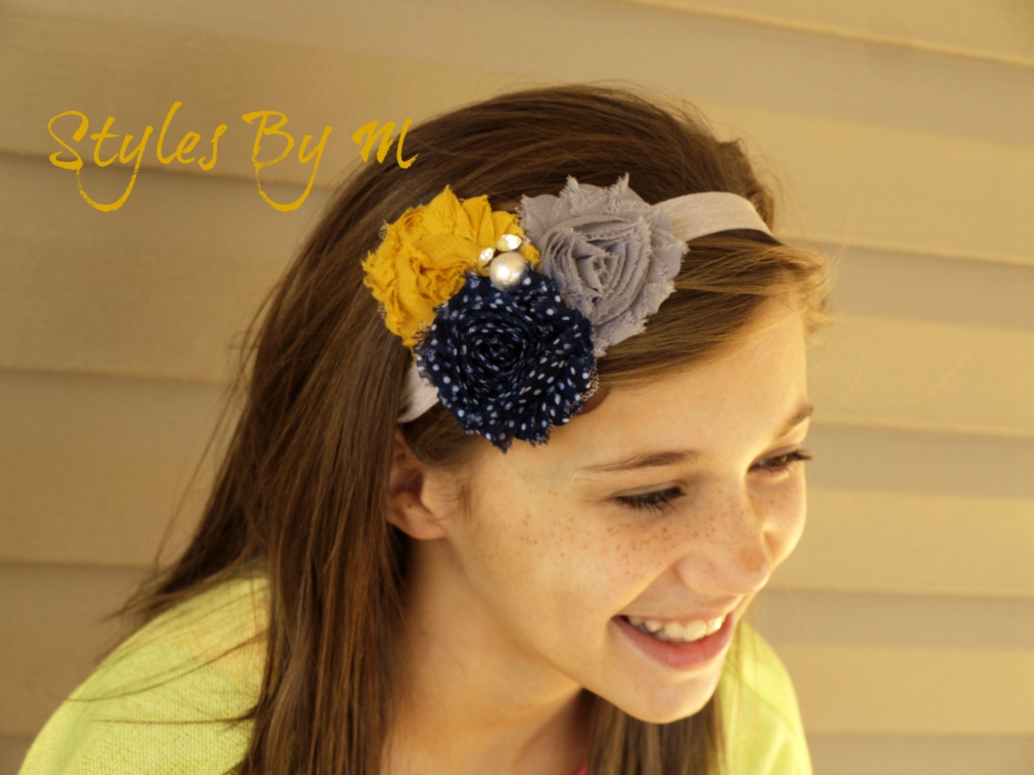 Navy, Yellow and Gray Chevron Stretcy Headband.