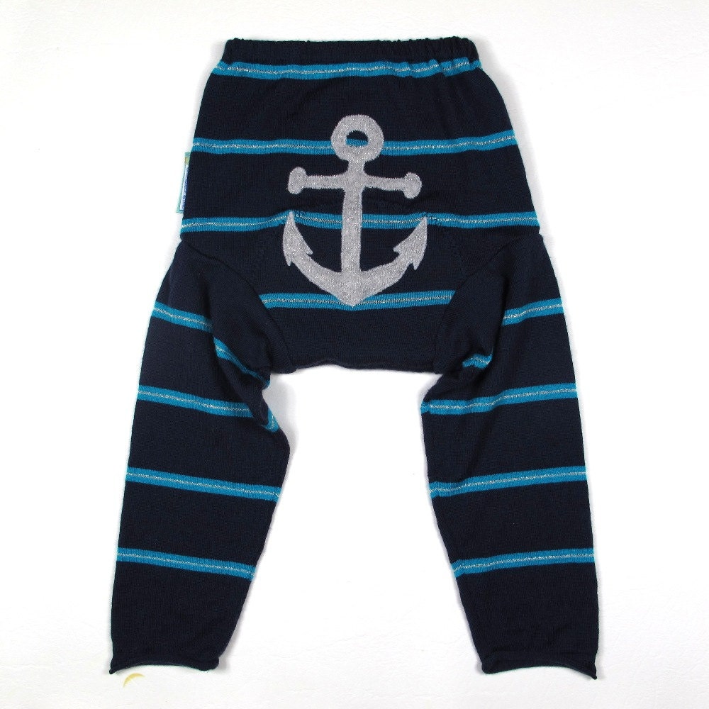 Wool Longies Diaper Cover - AHOY- Large 18M-2T