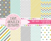 Aqua Gold and Gray Digital Paper Pack Commercial Use INSTANT DOWNLOAD