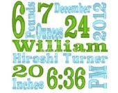 Custom Birth Announcement Embroidery Design - 3 digital files-----DIGITIZING SERVICE-----