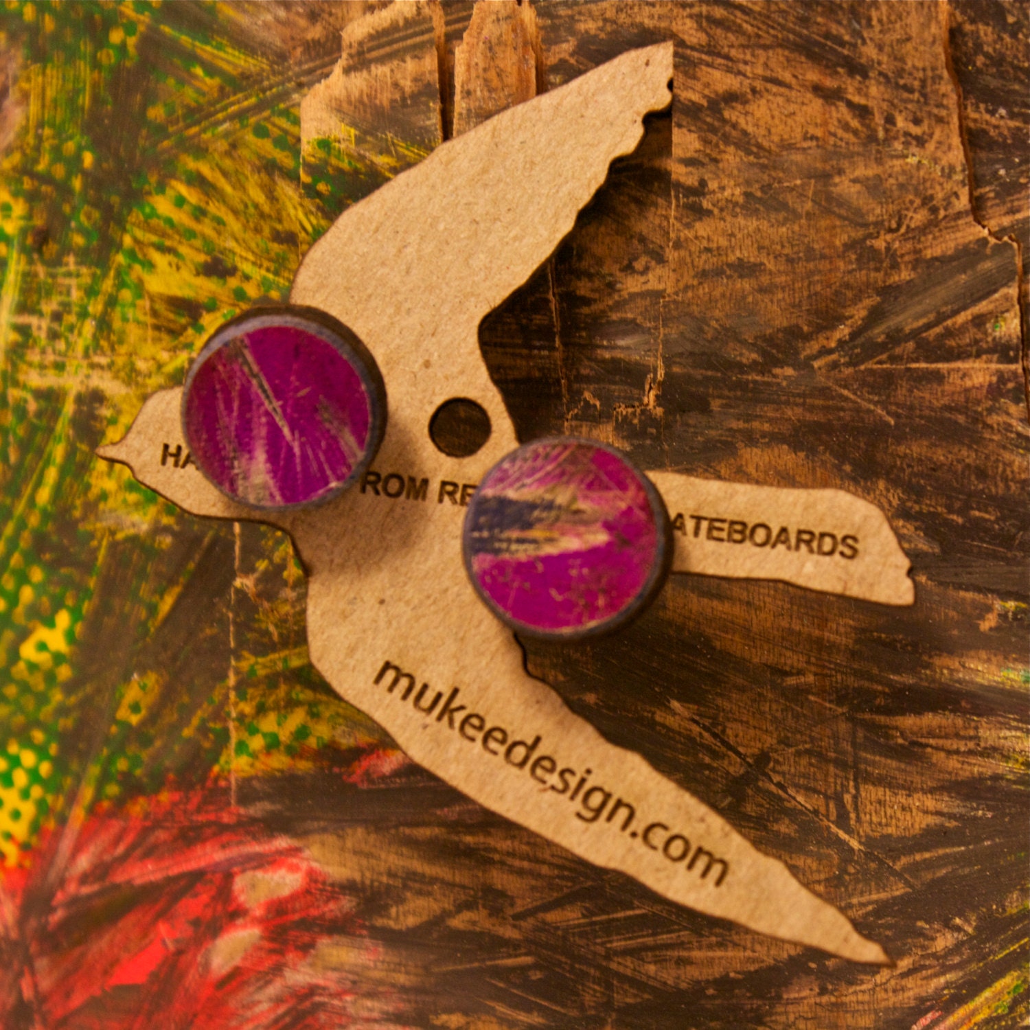 Reclaimed Skateboard Stud Earrings